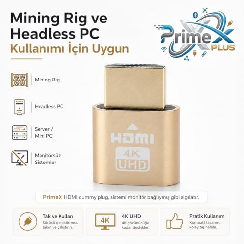 PX-5245 HDMI Dummy Plug 4K UHD Sanal Monitör Emülatörü, HDMI Ekran Kartı Dummy Adaptör, Mining Rig, Bitcoin, Headless PC ve Uzaktan Erişim İçin Monitör Taklit Aparatı - Görsel 3