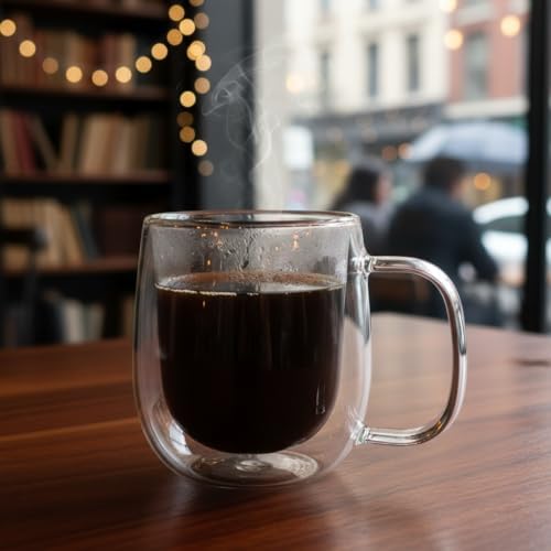 Çift Cidarlı (Double Wall) Kulplu Cam Kupa - 250 ml Isıya Dayanıklı Borosilikat Çay ve Kahve Kupası - El Yakmayan Modern Tasarım Mug - Görsel 2