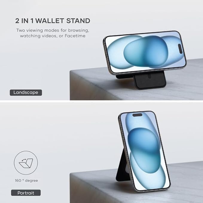 Alternative view of Apple iPhone 17/16/15/14/13/12 Serisi için Cüzdan MagSafe ile Uyumlu Telefona Tam Oturan Güçlü Manyetikli Sıkı Tutuş Sağlayan ve Düşme Yapmayan PU Deri Cüzdan Kartlık (Siyah-Stantlı)