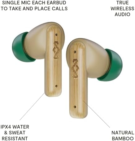 Marley Little Bird True Wireless Bluetooth Kulaklıklar Dahili Mikrofonlu IPX4, Kulak İçi Kulaklıklarda 24 Saat Çalma Süresi, USB-C Hızlı Şarjlı Kulaklık Kılıfı, Krem