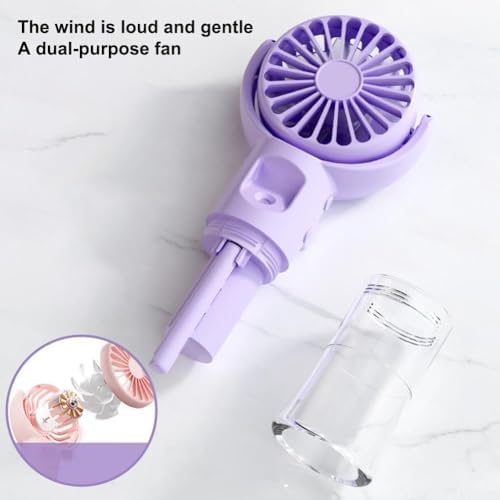 Alternative view of Su Püskürtmeli Taşınabilir El Vantilatörü, USB-C Şarjlı, 3 Kademeli, 30ml Su Hazneli, Telefon Standlı Masaüstü Mini Fan - Mavi