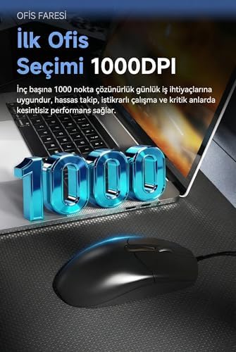 Alternative view of Kablolu Ofis Mouse 1000 DPI Optik Sensör 78g Hafif Ergonomik Tasarım Sessiz Tıklama USB Bağlantı ABS Gövde Dayanıklı Bilgisayar Laptop Uyumlu Siyah Fare |  NJ01