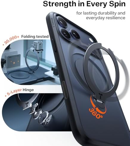 TORRAS Q3 360 Spin iPhone 17 Pro Kılıf Manyetik Stand, Magsafe ile Uyumlu, Askeri Sınıf Koruma, Kamera Kontrolü, Dahili Kickstand 17 Pro Telefon Kılıfı 6,3 inç, Siyah - Görsel 3