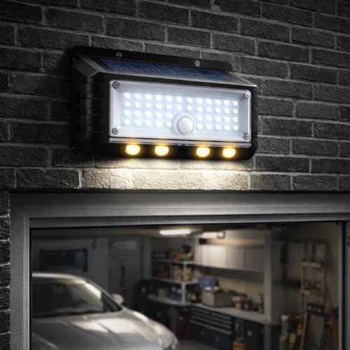 Panter Solar Hareket Sensörlü LED Duvar Lambası 3W 44 SMD Beyaz + 4 Gün Işığı LED, 300 Lümen, IP65 Su Geçirmez, 3 Modlu Güneş Enerjili Aplik, Balkon ve Bahçe Aydınlatması - Görsel 3