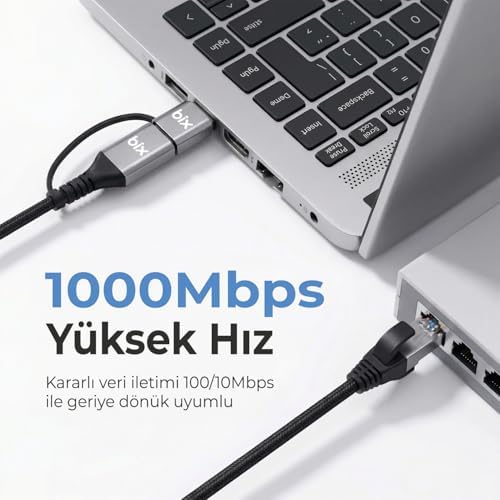 Alternative view of C6AC15 2in1 USB-A & Type-C to RJ45 1000Mbps Gigabit Ethernet Dönüştürücü CAT6 Kablo 1.5 Metre Thunderbolt 3/4/5, Mac/Windows/iPad/Android Uyumlu