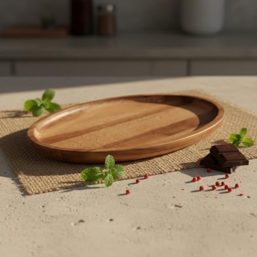 Alternative view of Akasya Ağacı Oval Sunum Tabağı (28x18 cm) | Yükseltilmiş Kenarlı Doğal Ahşap Servis Tepsisi | Kahve, Peynir ve Atıştırmalık Sunumları İçin