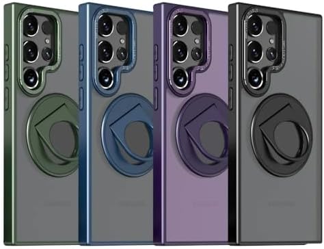 Galaxy S24 ile uyumlu Kılıf 360° Dönen MagStand Kılıf Yüzüklü Parmak Geçmeli Stand olabilen 2mm Çıkıntı Kamera Koruma MagSafe ile uyumlu Matte Ring Kapak Black - Görsel 3