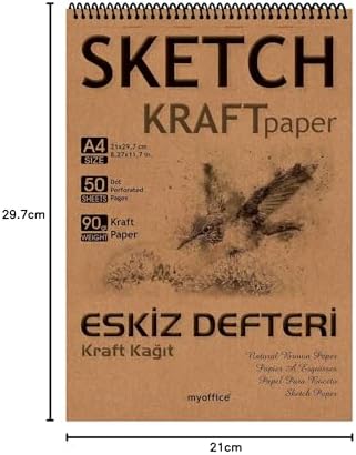 Kraft Kağıt A4 Eskiz Defteri 90 gr. Spiralli 50 Yaprak Sketchbook - Görsel 3