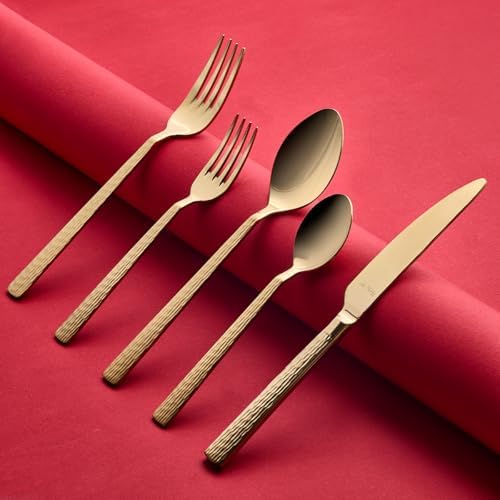 Piero Gold Mat 12 Kişilik 60 Parça Çatal Kaşık Bıçak Takımı Beyaz - Görsel 3