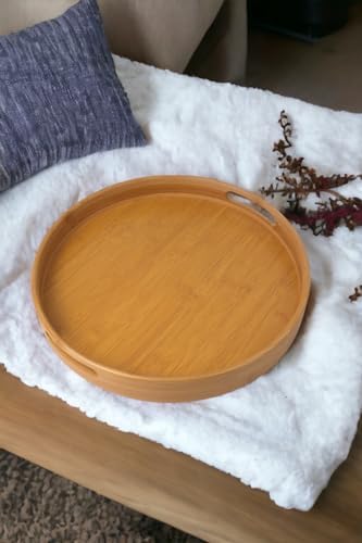 35cm Yuvarlak Bambu Servis Tepsisi, Ahşap Yuvarlak Tepsi, Bambu Tepsi (35cm*35.cm*6cm)