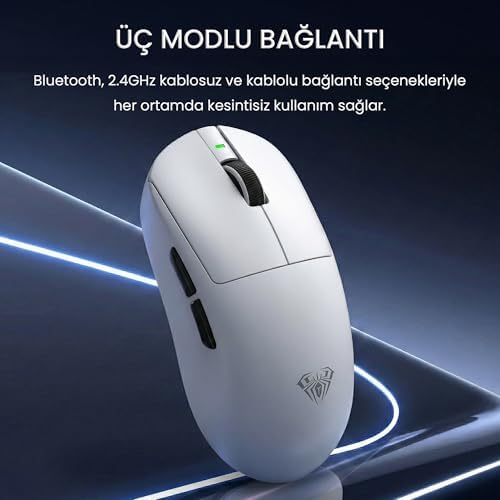 Alternative view of Aula V9 Pro Plus 26000 DPI PAW3395 Sensör 8000Hz Tri-Mode Kablosuz Oyuncu Mouse RGB Omron Switch Lightweight E-Spor Gaming Mouse Beyaz