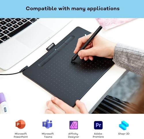 Wacom Intuos Medium çizim tableti, çizim ve fotoğraf düzenleme için tablet, basınca duyarlı kalemli, siyah, ev ofis ve e-öğrenme için ideal - Görsel 3