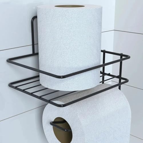 ® Kendiliğinden Yapışkanlı Tuvalet Kağıdı Tutacağı ve Yedek Raf - Siyah Modern Metal Tasarım