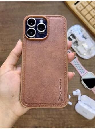 Alternative view of Premium Deri Dokulu Darbelere Karşı Dayanıklı Nazal Silikon Kılıf Kahverengi İPhone 14 Pro Max ile uyumlu