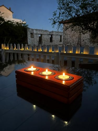 Alternative view of BFA Store El Yapımı Ahşap Tealight Mumluk, Ceviz Rengi, 3 Mum Kapasiteli, 27x11x6 cm, Dekoratif Hediyelik