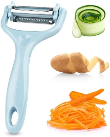 3'ü 1 Arada Patates & Sebze Soyucu – Paslanmaz Çelik Bıçaklı, Düz + Tırtıklı + Jülyen Soyma, Ergonomik Sap, Bulaşık Makinesine Uygun, Kompakt & Dayanıklı Mutfak Gereci