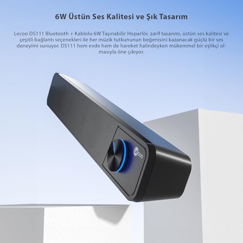 DS111 6W Bluetooth + Kablolu Hoparlör - Bluetooth ve Kablolu Kullanım, Masaüstü, PC, TV, Laptop Uyumlu, 360° Surround Ses, 10m Kullanım Mesafesi, Soundbar Taşınabilir Speaker Hoparlör Siyah - Görsel 3