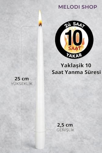 Alternative view of Beyaz Renk İnce Şamdan Mum Seti Varaklı, 25 cm Uzunluk, 10’lu Paket, Dekoratif Taper, Şık Masa, Davet ve Özel Gün Dekorasyonu İçin