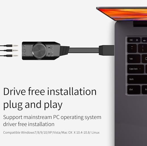 A4677 USB 2.0 Ses Kartı 7.1 Kanallı Pc ve Laptop Için Pubg Oyun Harici Ses Kartı 3.5mm-Kulaklıkla Tak ve Çalıştır Mikrofon Jakları Ses Kontrolü Mikrofon Oyunları Ses Efekti Yükseltme Adaptörü