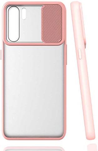 Oppo A91 ile uyumlu Kılıf Slayt Sürgülü Arkası Buzlu Lensi Kapak - Pembe Açık