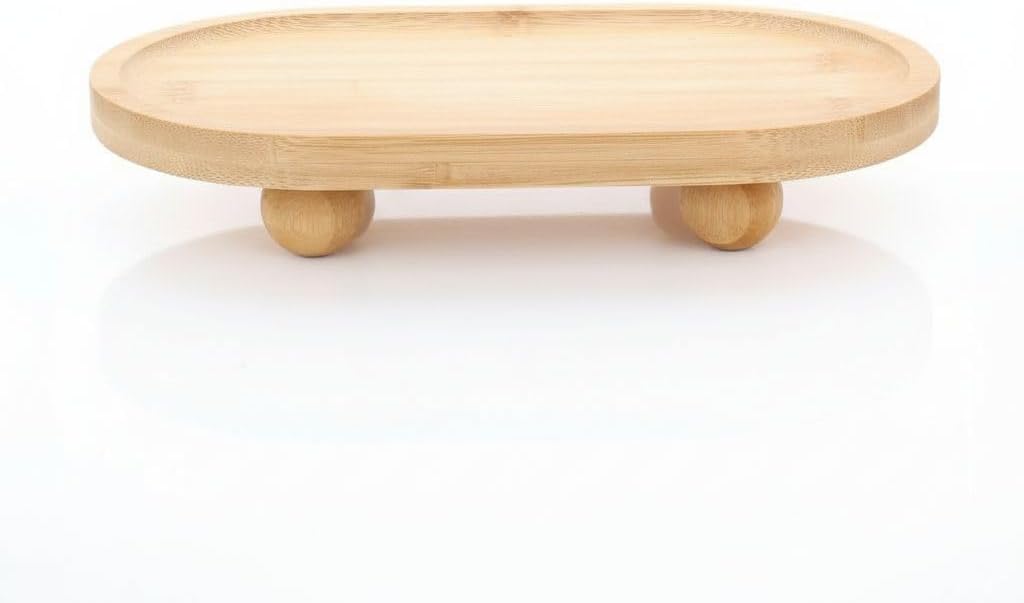 Alternative view of Doğal Ahşap Ayaklı Sunumluk ve Dekoratif Stand Koleksiyonu - Misket Ayaklı Banyo ve Mutfak Tezgah Üstü Düzenleyici Tepsi - Kahve ve İkram Sunum Yükselticisi (Model 2)