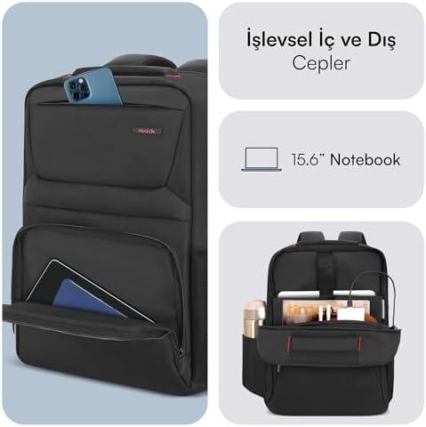 Alternative view of Mack Business X MCC-805 15.6 inç Laptop Sırt Çantası, Mackbook Sırt Çantası, USB Şarj Portlu Bilgisayar ve Notebook Çantası, Kadın Erkek Bilgisayar İş Çantası, Üniversite Okul Çantası, Siyah