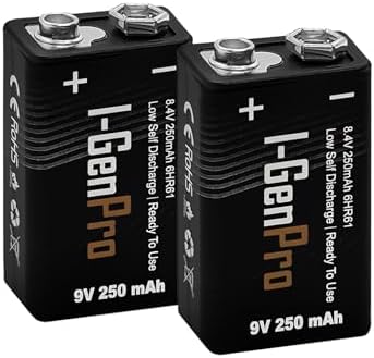 I-Gen Batteries Pro 6HR61 9V 250 Mah Şarj Edilebilir 9 Volt Pil Ni-MH Şarjlı Pil (2'li Paket)