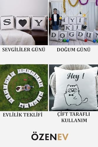 Alternative view of Harfli Kırlent Kılıfı Kadife 43X43 Cm Çift Taraflı Ü Harfi Kedi Desenli Evlilik Teklifi Doğum Günü