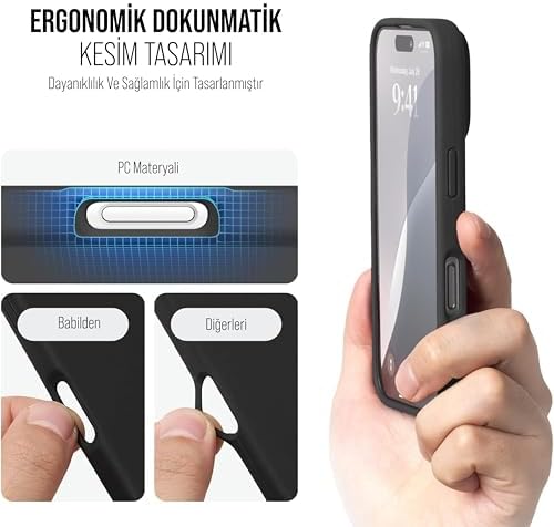 iPhone Kılıf İnce Sıvı Silikon 3 Katmanlı Tam Kaplamalı Yumuşak Jel Kauçuk Kılıf Kapak (Siyah, iPhone 16 Pro) - Görsel 2