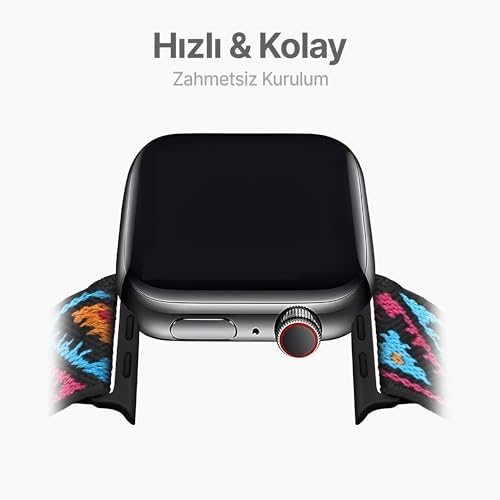 Apple Watch ile Uyumlu Etnik Desen Motifli Ayarlanabilir Tokalı Bohemian Serisi Yumuşak Kumaş Kordon