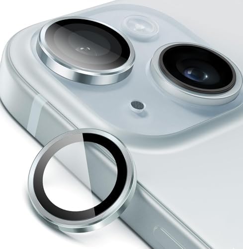 iPhone 15-15 Plus ile Uyumlu Temperli Cam Kamera Lens Koruyucu Alüminyum Alaşım Çerçeveli ve 9H Sertliğinde Lens Koruma (Mavi, Temperli Cam) - Görsel 3