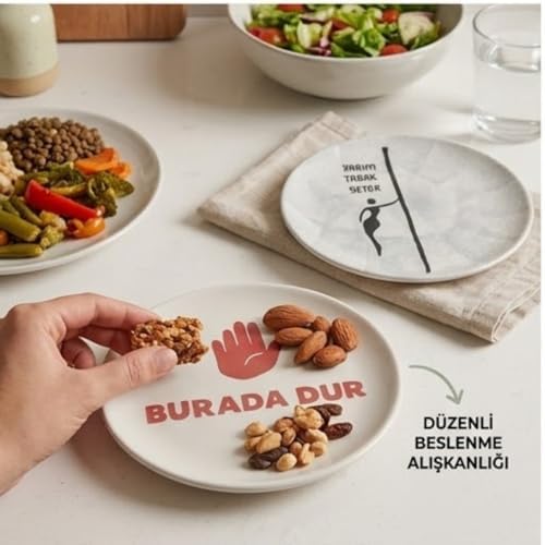 Alternative view of 4'lü Seramik Tabak Seti, Porsiyon Kontrol Tasarımlı, Protein ve Sebze Bölmeli, Diyet Dostu