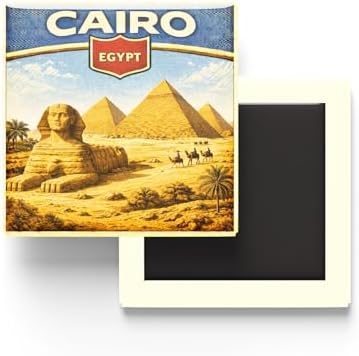 Mısır Kahire Şehri Temalı Vintage Buzdolap Magneti – 9x9 cm