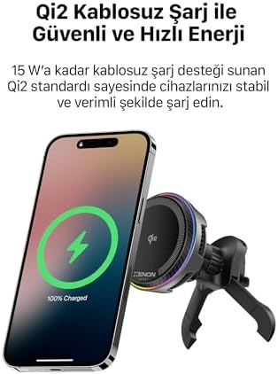 Xenon Smart Qi2 Kablosuz Araç Şarjı ve Tutucu | 15W Aktif Soğutma Fanı 48W Hızlı Şarj Adaptörü 360° X6416 - Görsel 3
