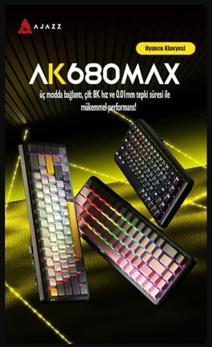 AK680 Max%68 Manyetik Switch, 3000mAh Batarya 8000 Hz Kablolu-1000 Hz Polling Rate Kablosuz Manyetik Klavye RGB Arkadan Aydınlatmalı Özelleştirilebilir Tuşlar (AK680 Max - Siyah Sarı)