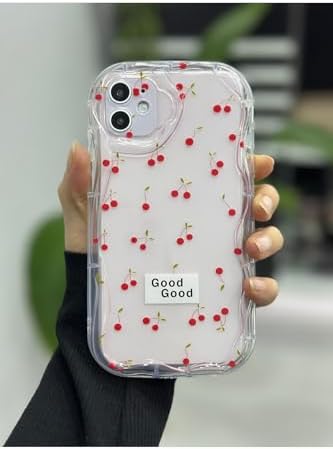 Iphone 11 ile Uyumlu 3d Kenarları Dalgalı Cherry Baskılı Silikon Kılıf