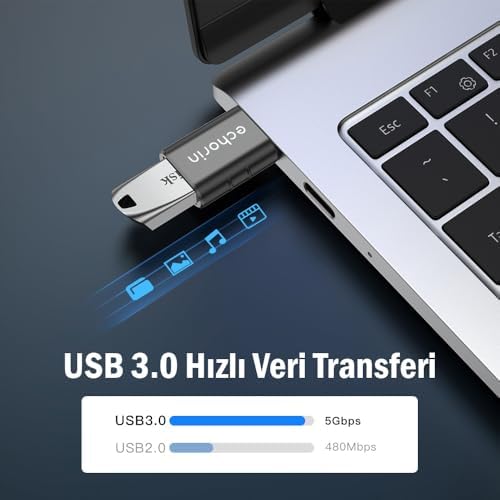 (İkili) OTG Akıllı Giriş USB 3.0 to Type-C Dönüştürücü Adaptör Çevirici 5Gbps, iPhone 16, Pro, Pro Max, M2, M3, M4 MacBook Pro, Air, iPad Pro ve Galaxy S25, S24, S23 ve Tabletler ile Uyumlu