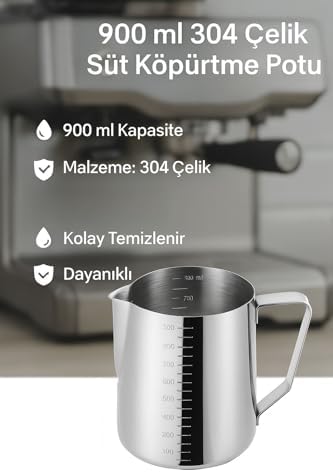 Alternative view of 304 Çelik 900 ml Kahve Süt Köpürtme Potu Sütlük Pitcher cin504