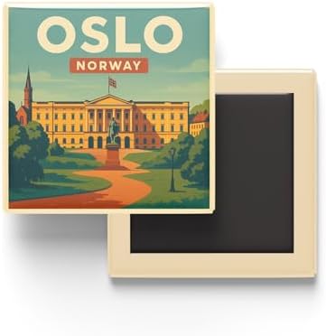 Oslo Norveç - Kraliyet Sarayı - Baskılı Buzdolap Magneti Kare 9x9 cm