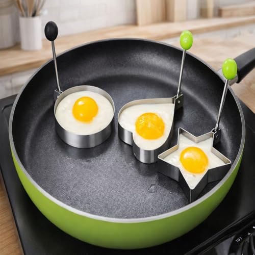 Alternative view of Kalp,Yıldız,Yuvarlak Şekilli Yumurta Kalıbı Saplı – Saplı Omlet ve Pancake Şekillendirici Kalıp | Yapışmaz Tavaya Uyumlu, Burger, Sandviç, Omlet ve Pancake İçin Pişirme Halkası (3 Lü Set)