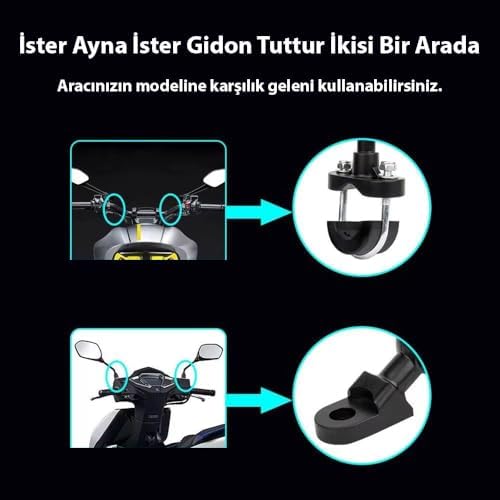 Apera GA34 Motosiklet Bisiklet Telefon Tutucu İster Ayna İster Gidon Tuttur İkisi Bir Arada Şok Emici Damperli - Görsel 2
