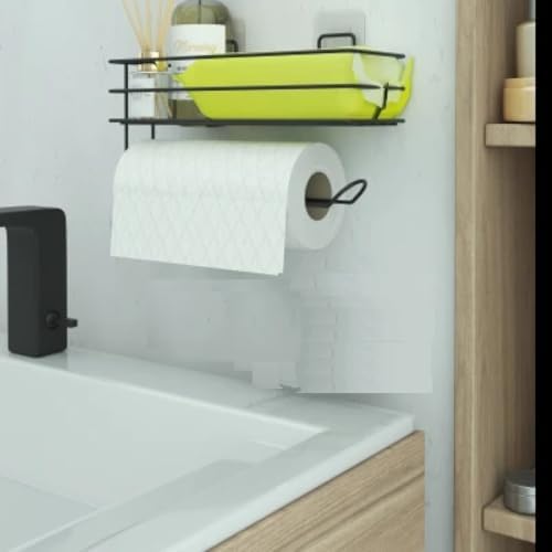 Yapışkanlı Raflı Havlu Askısı,Baharatlık askısı,Kağıt Havlu Askılı Duvar Tipi Baharatlık ve Şampuanlık, Banyo ve Mutfak İçin Uygun,Delmeden vidalamadan kolay ve pratik Montaj (HavlulukluRaf)