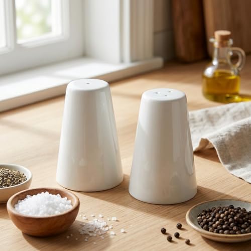 2'li Porselen Tuzluk ve Karabiberlik Seti - Yumuşak Hatlı Minimalist Beyaz Sofra Baharatlık Takımı Ergonomik Masaüstü Tuzluk (5,7 x 7,9 cm) - Görsel 3
