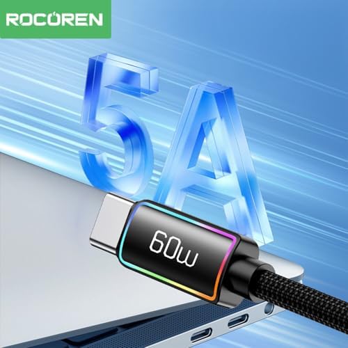 60W Type-C to Type-C RGB Aydınlatmalı Örgülü Şarj ve Data Kablosu 1 Metre - Görsel 3