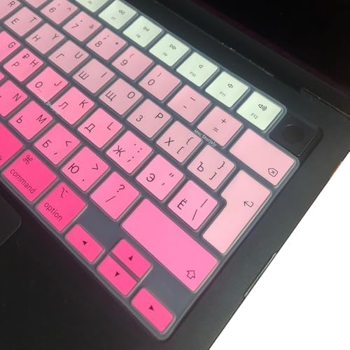 MacBook Rusça Klavye Koruyucu UK Ters L Enter M1-M5 | A2681 A3113 A3240 A3449 A2941 A3241 A2442 A2779 A2992 A2485 A2991 | Russian Keyboard Cover Touch ID Pembe - Görsel 3