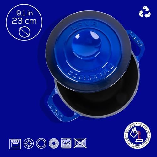 Döküm Yuvarlak Tencere Döküm Demir Kapak Experience Serisi Çap(Ø)23cm Mavi - Görsel 3