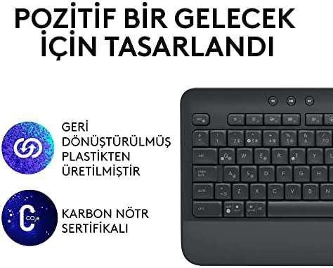 Signature K650 Tam Boyutlu Kablosuz Klananye, Bilek Desteği, BLE Bluetooth naneya Logi Bolt USB, Derin Yastıklı Tuşlar, Tuş Takımı, PC/Windows/Mac ile Uyumlu, Siyah