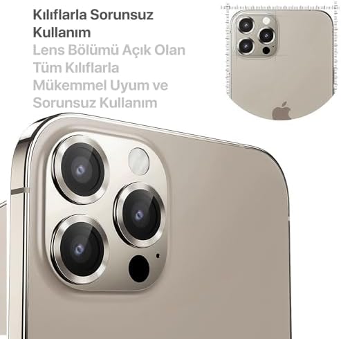iPhone 15 Pro - 15 Pro Max / 14Pro - 14ProMax Modellerinin Tümüne Uyumlu Alüminyum Alaşım Çerçeveli ve 9H Sertliğinde Temperli Camlı Lens Koruyucu (Natural Titanyum) - Görsel 3