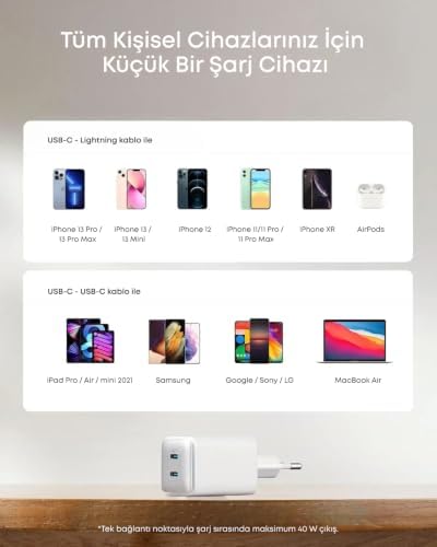 Alternative view of 521 Nano Pro Şarj Cihazı, Kompakt, 40W, PowerIQ 3.0 Çift Portlu USB-C Güç Adaptörü, Beyaz - A2038