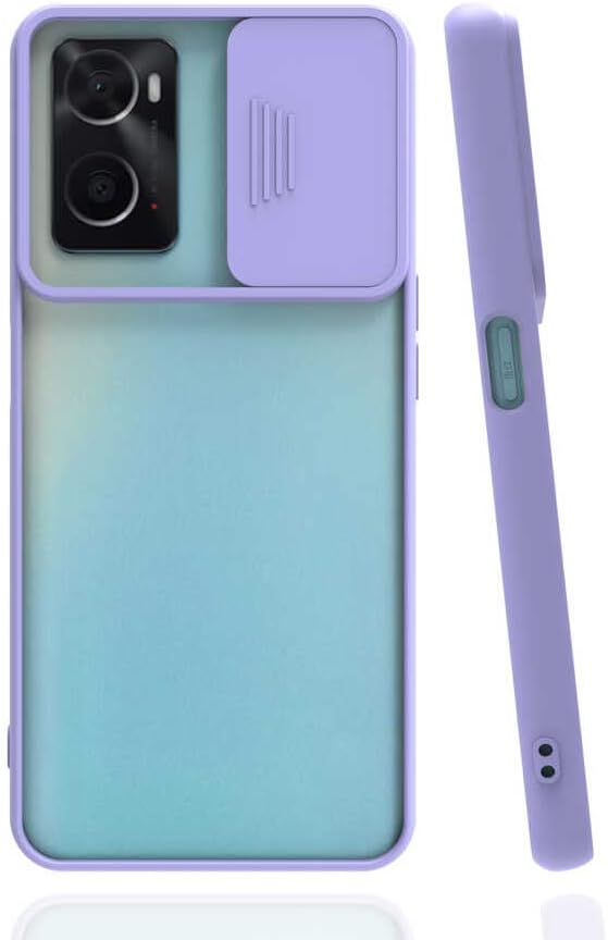 Oppo A76 ile uyumlu Kılıf Slayt Sürgülü Arkası Buzlu Lensi Kapak - Lila